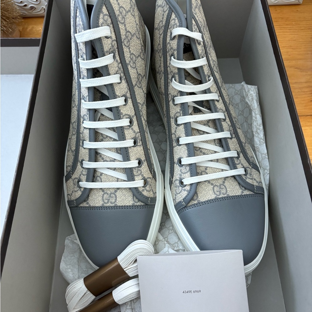 Gucci High-Top Sneakers in Monogram Gray and Cream